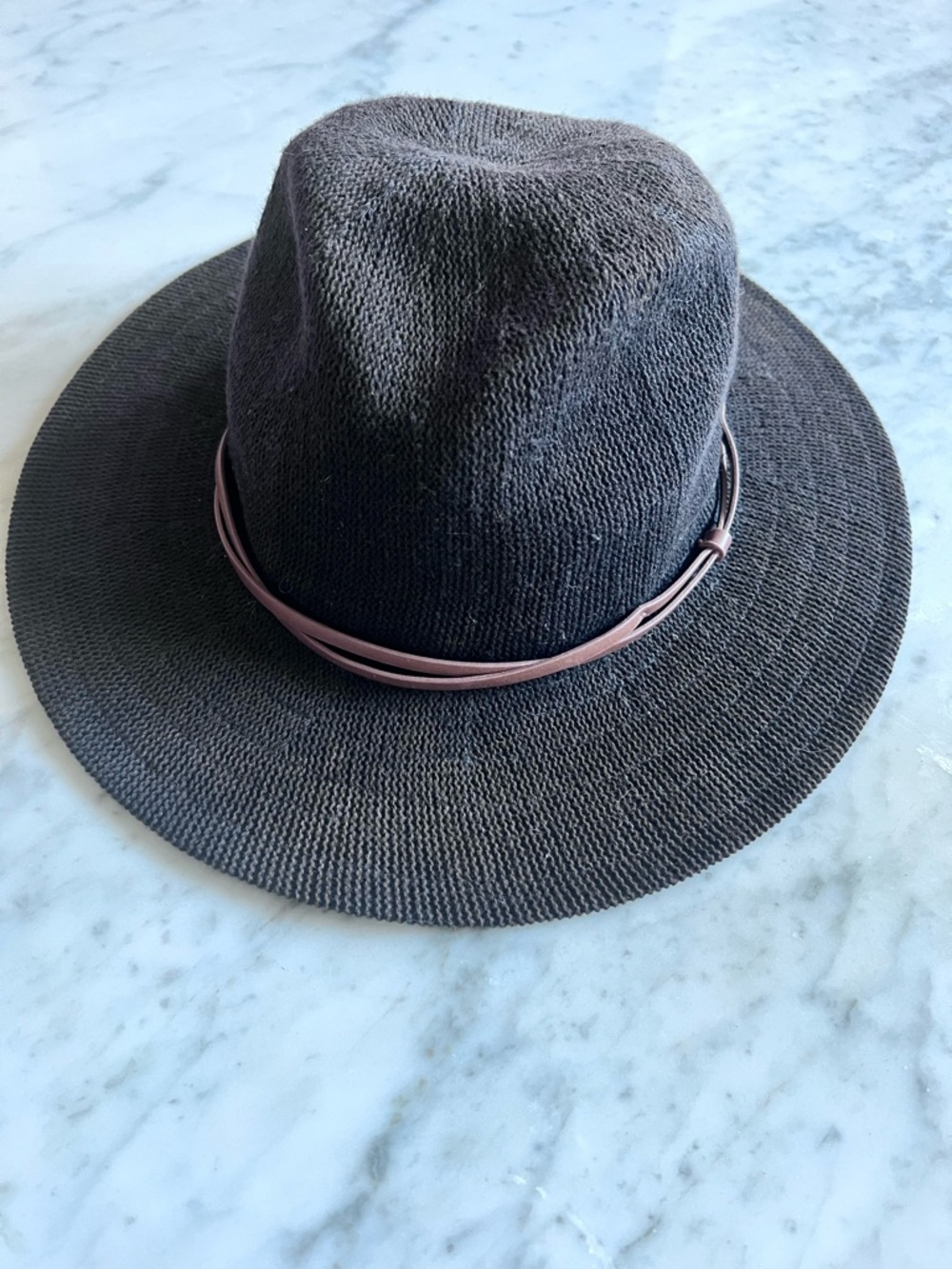 Anthropologie Black Knit Wide Brim Fedora Hat One Size